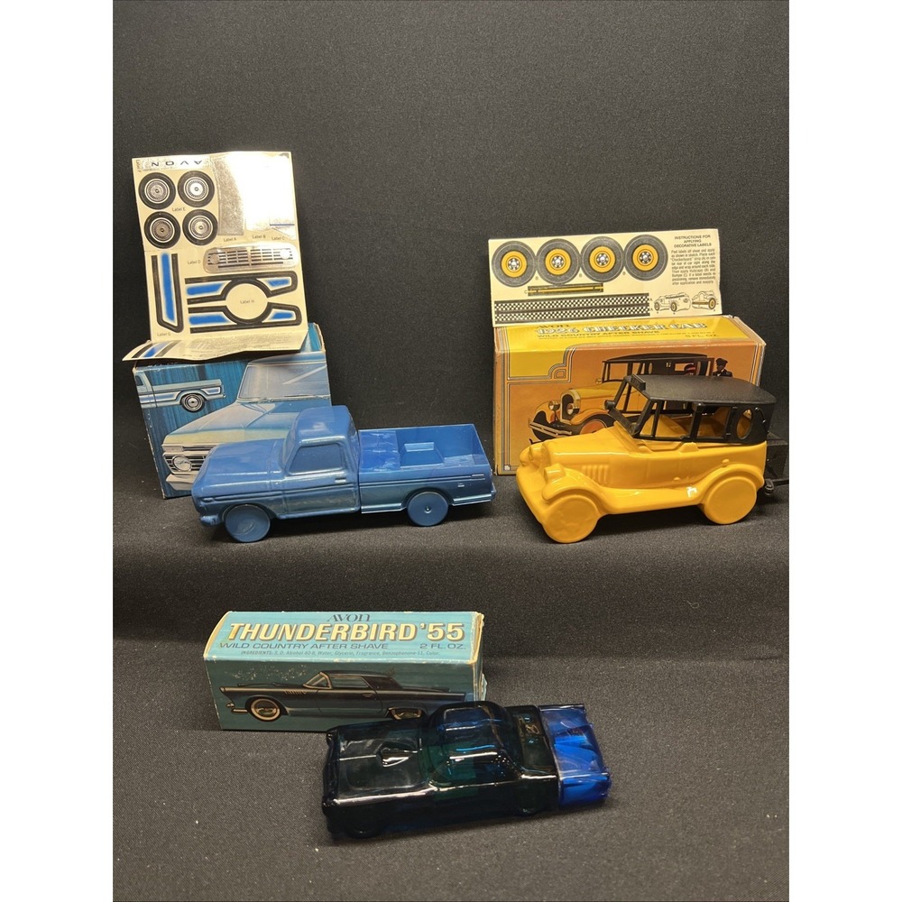 Lot of 3 Vintage Avon Bottles Ford Ranger Checker Cab Thunderbird New Stickers